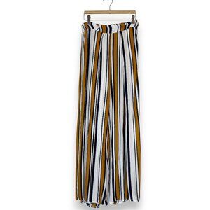 Selfie Leslie Striped Wide Leg Palazzo Pants Navy White Front Slit Small